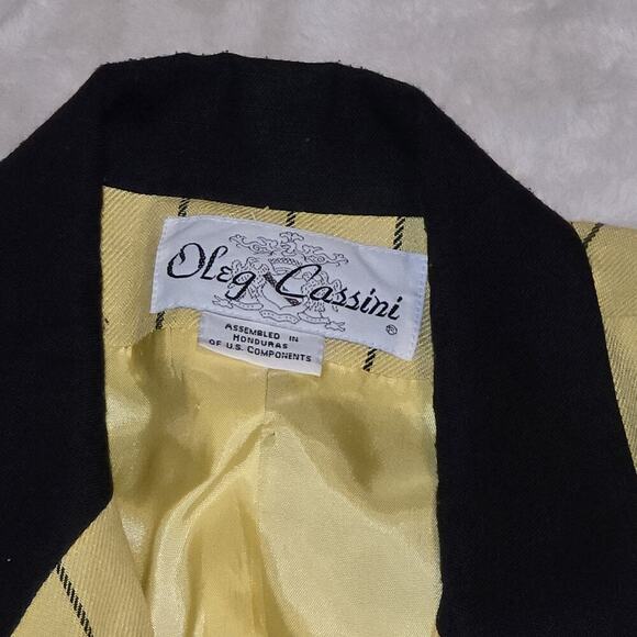 Vintage Oleg Cassini Yellow Pinstripe Blazer Size 10 Double Breasted 80s 90s - Picture 2 of 12